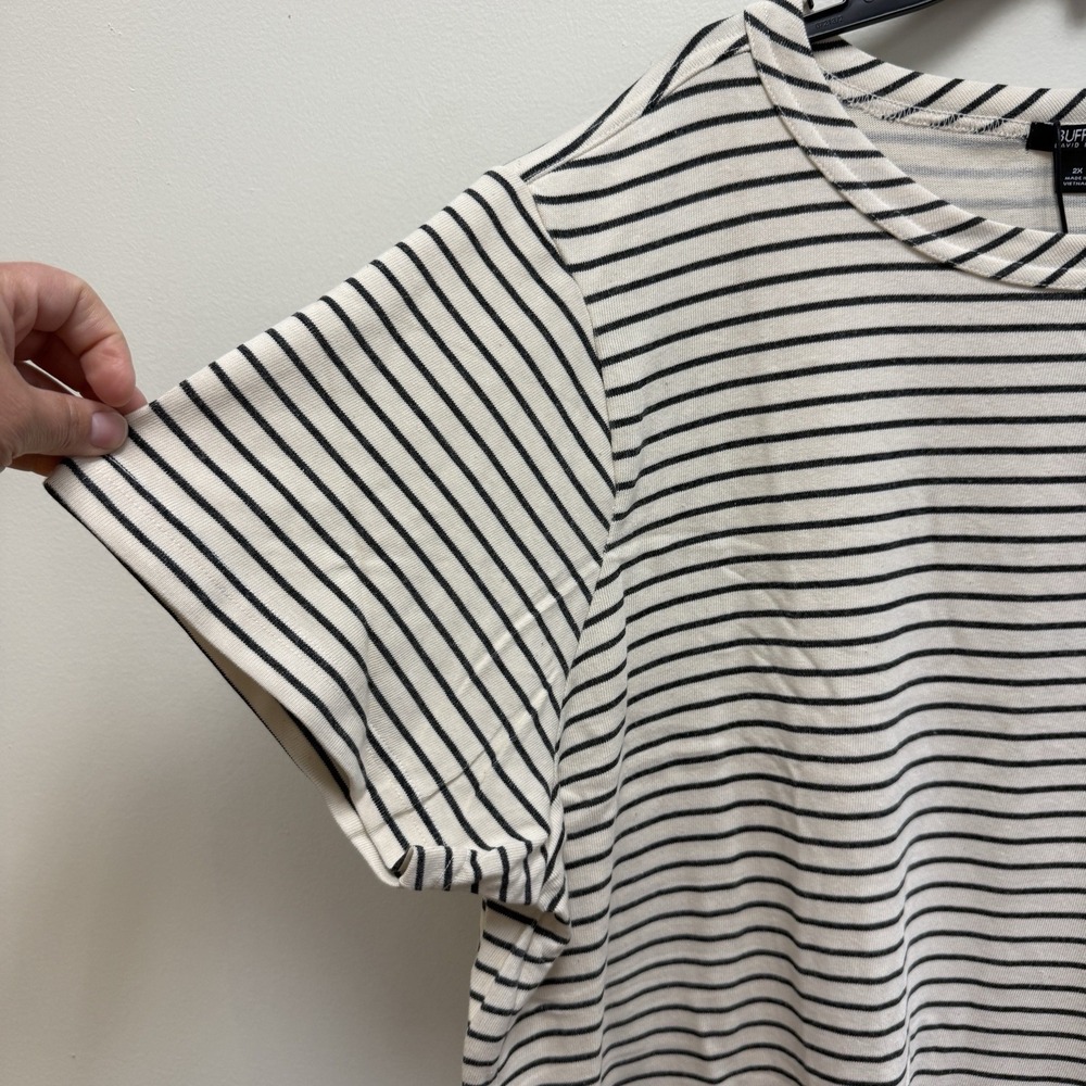 Black Stripe Cotton Dress Buffalo David Bitton  2X Knit Hi Low Hem Casual NWT - Picture 5 of 12